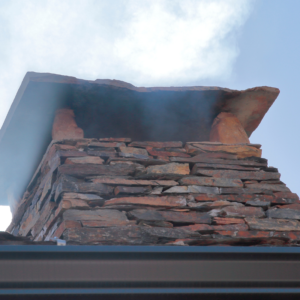 masonry chimney viewed from the bottom with smoke coming out of it