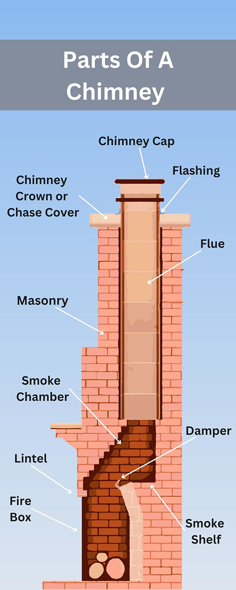 Diagram of the parts of a chimney 